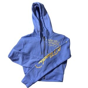 Ed Hardy Tiger Lotus Flower Periwinkle Blue Cropped Full Zip Hoodie Size Small
